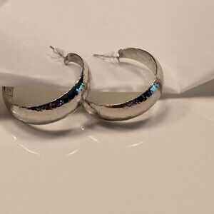 Silver Hammered Crescent Hoop Earrings
